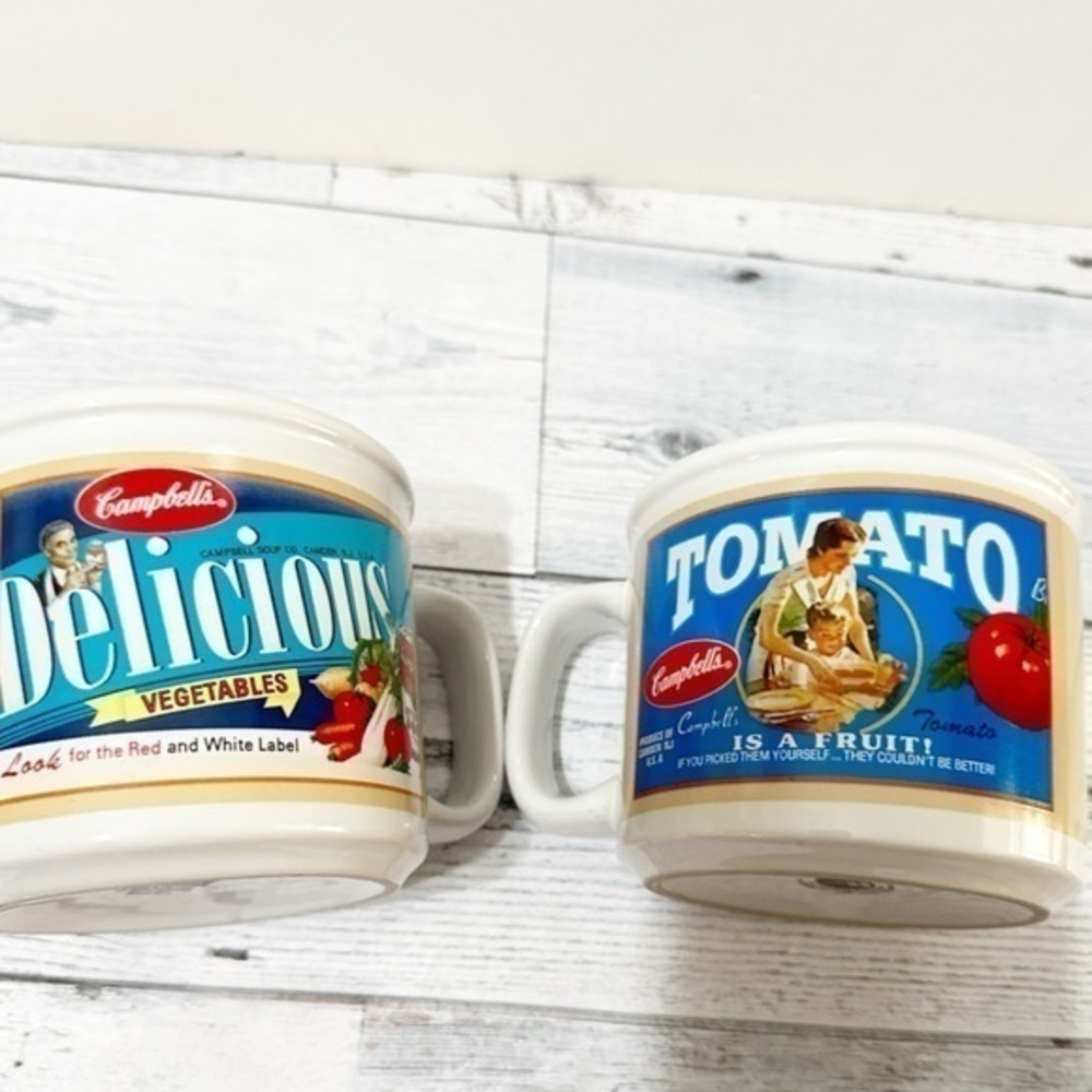 Campbells Soup Bowl Mug 2005 Houston Harvest Gifts Soup Advertisement lot of 2